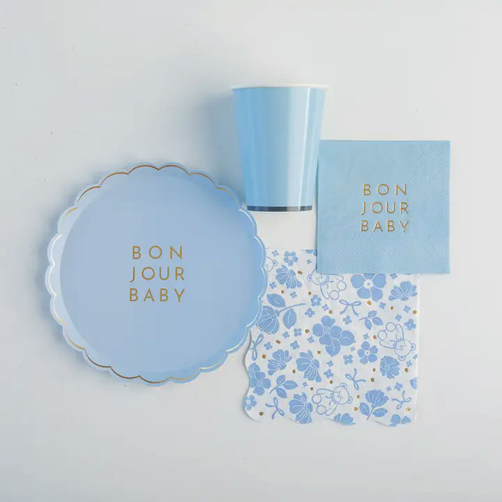 Sky Blue "Bonjour Baby" Scalloped Small Plates