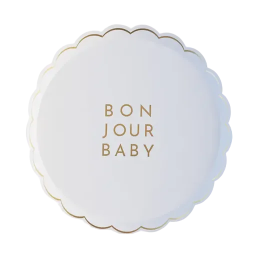 White and Gold Bonjour Baby Small Appetizer Dessert Plates