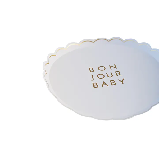 White and Gold Bonjour Baby Small Appetizer Dessert Plates