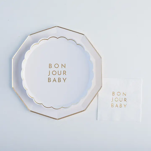 White and Gold Bonjour Baby Small Appetizer Dessert Plates