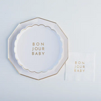 White and Gold Bonjour Baby Small Appetizer Dessert Plates