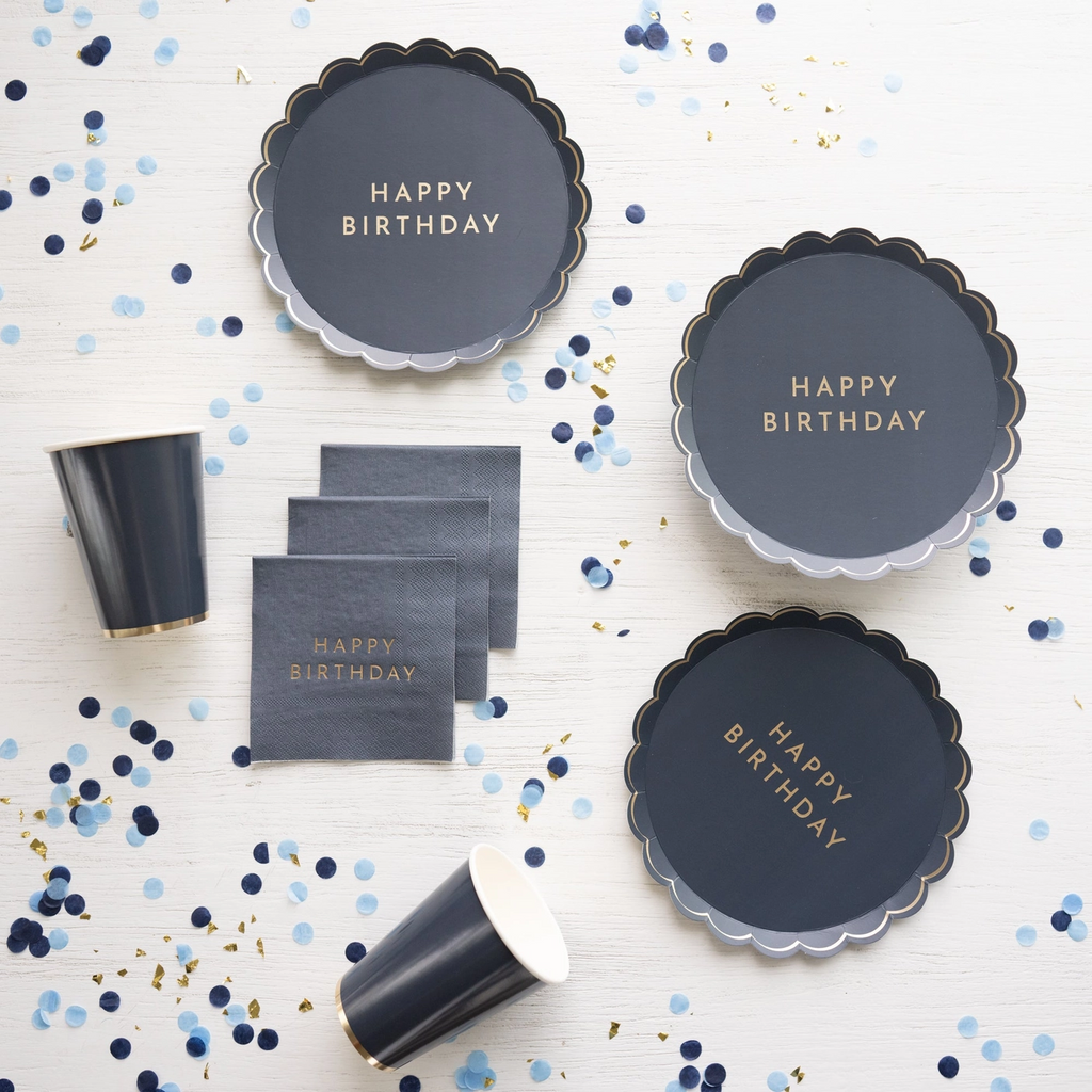 Midnight Blue Happy Birthday Scalloped Small Appetizer Dessert Plate