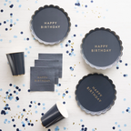 Midnight Blue Happy Birthday Scalloped Small Appetizer Dessert Plate
