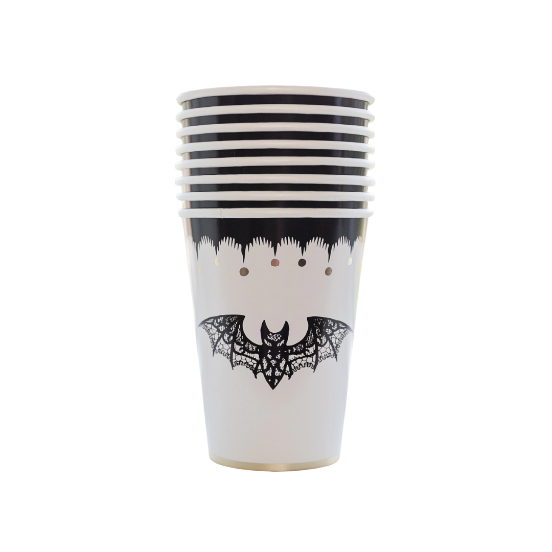 White and Black Elegant Halloween Paper Cups