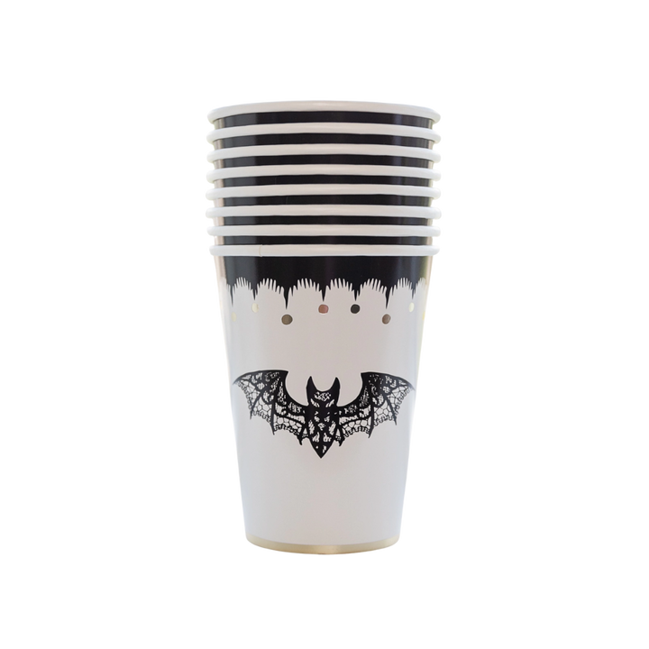 White and Black Elegant Halloween Paper Cups
