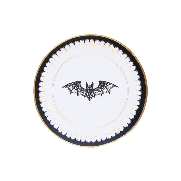 White & Black Elegant Halloween Lacy Bat Small Appetizer Dessert Plates