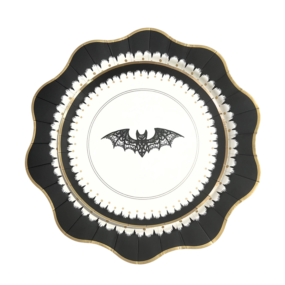 White & Black Elegant Halloween Lacy Bat Small Appetizer Dessert Plates