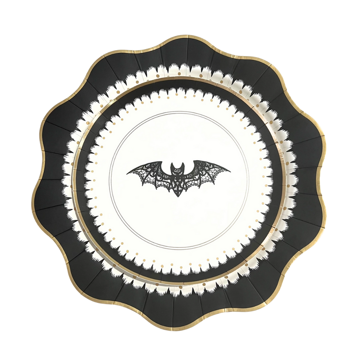 White & Black Elegant Halloween Lacy Bat Small Appetizer Dessert Plates