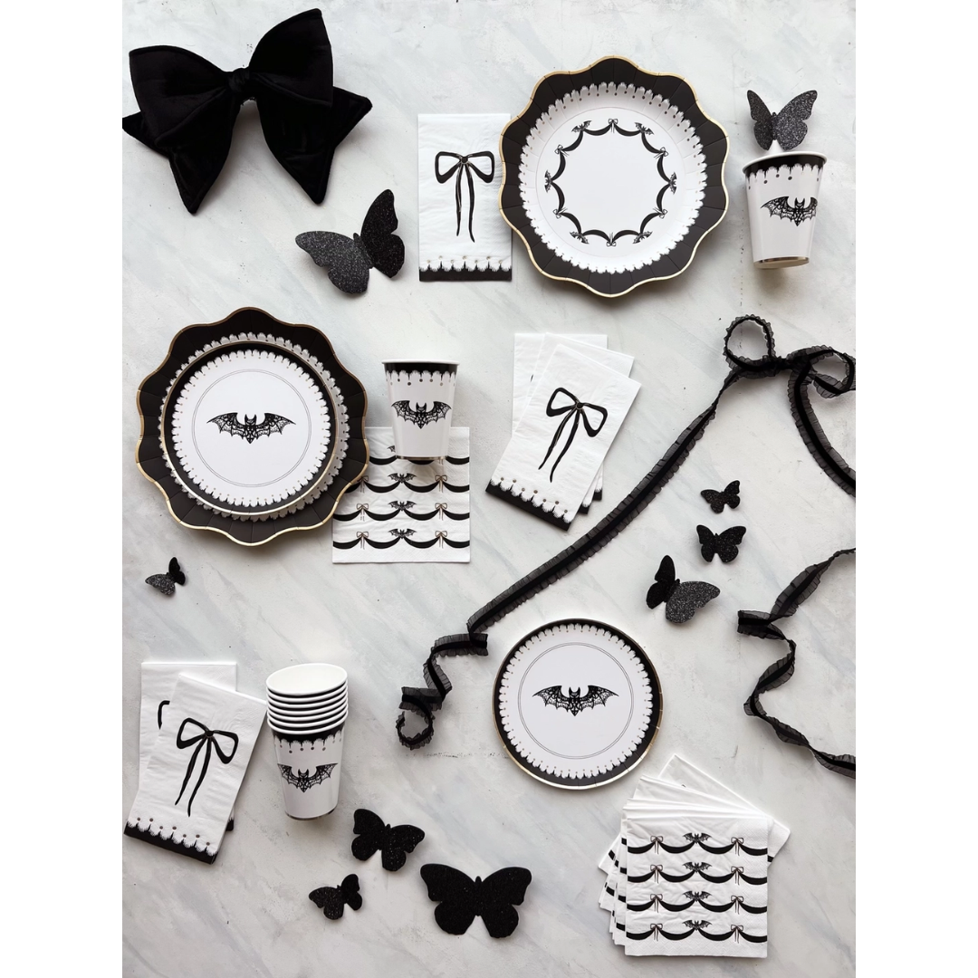 White & Black Elegant Halloween Lacy Bat Small Appetizer Dessert Plates