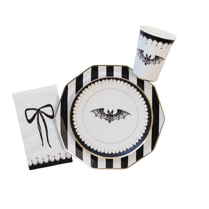 White & Black Elegant Halloween Lacy Bat Small Appetizer Dessert Plates