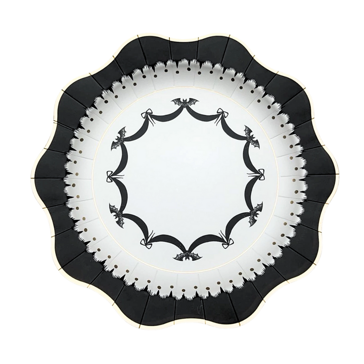 White & Black Elegant Halloween Scalloped Large Dinner Plates