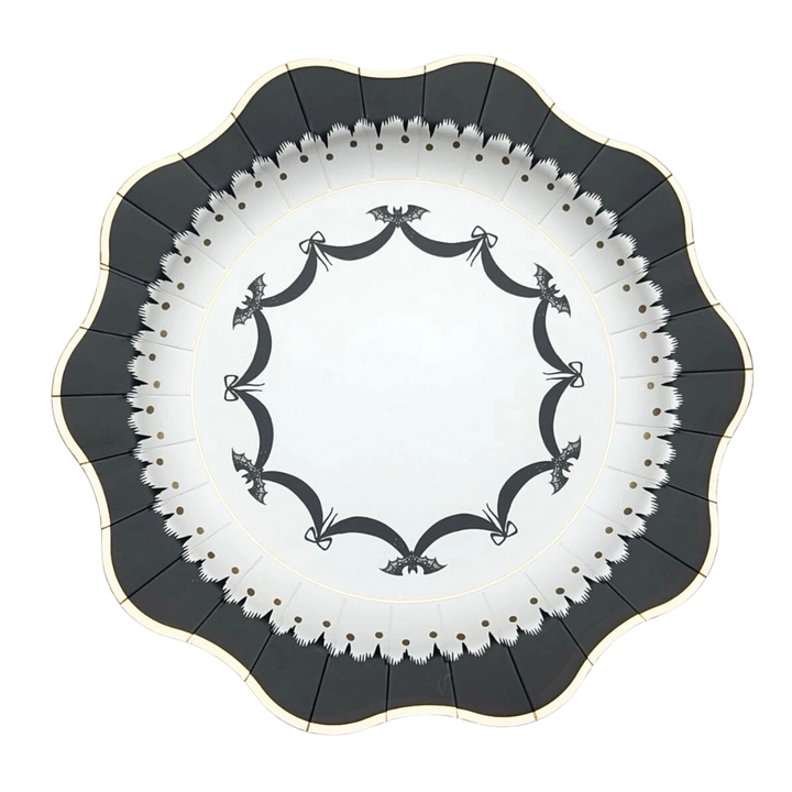 White & Black Elegant Halloween Scalloped Large Dinner Plates