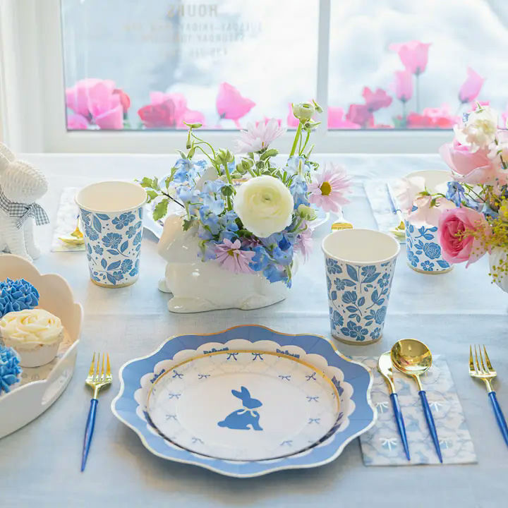 Belle Blue Elegant Floral Paper Cups