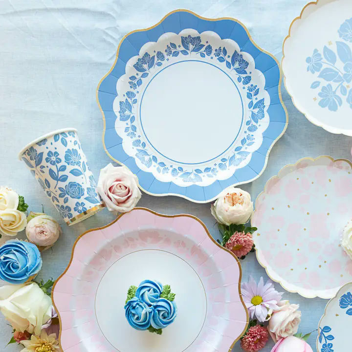 Belle Blue Elegant Floral Paper Cups