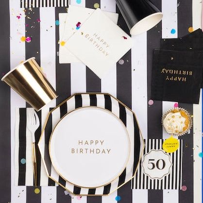 Black and White Striped 50th Birthday Cocktail Napkins