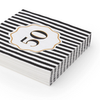 Black and White Striped 50th Birthday Cocktail Napkins