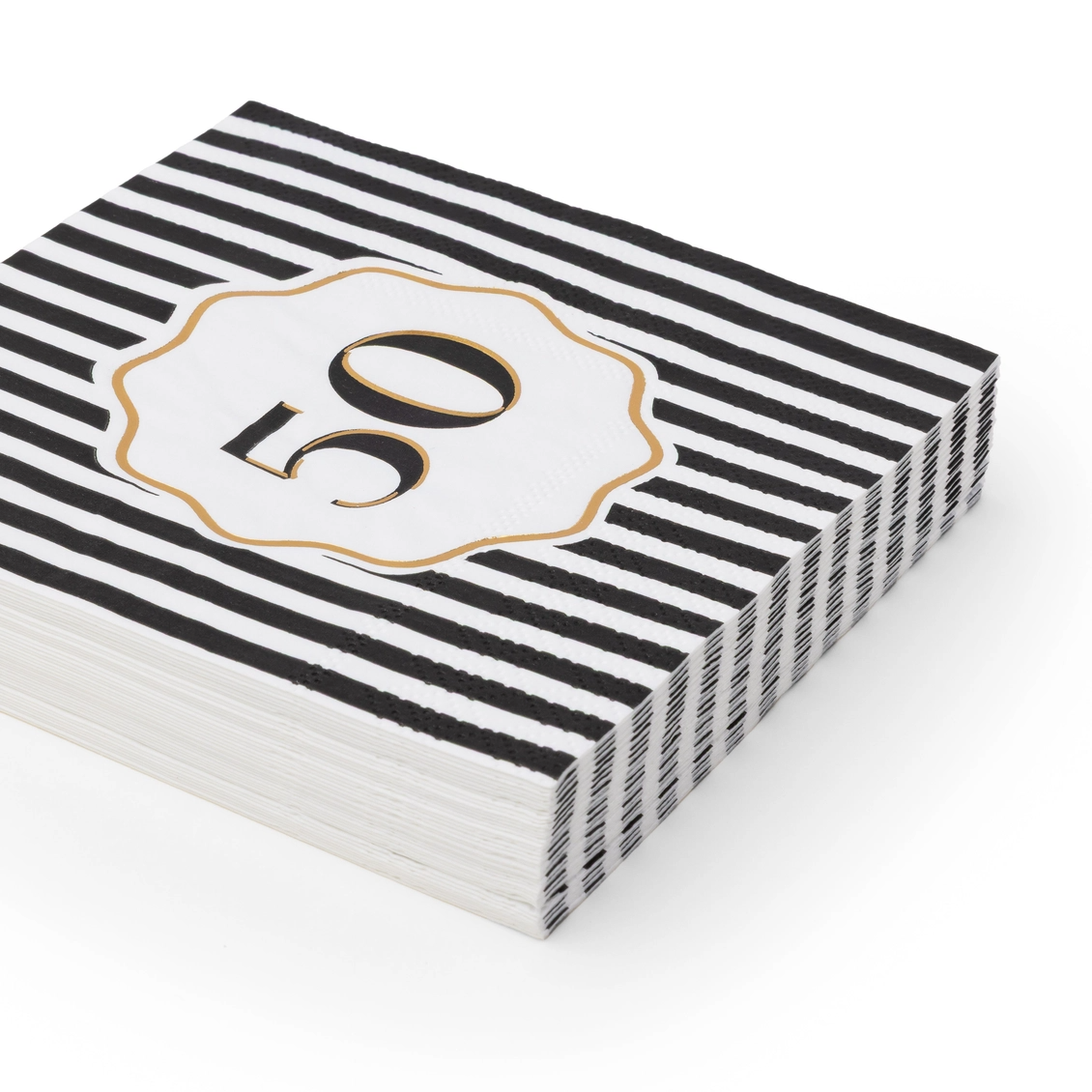Black and White Striped 50th Birthday Cocktail Napkins