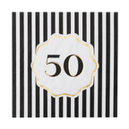 Black and White Striped 50th Birthday Cocktail Napkins