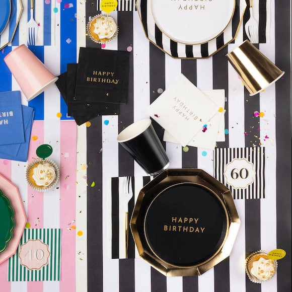 Black Striped 60th Birthday Cocktail Napkins