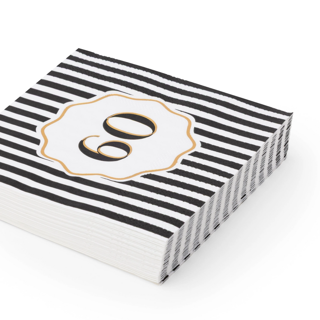 Black Striped 60th Birthday Cocktail Napkins