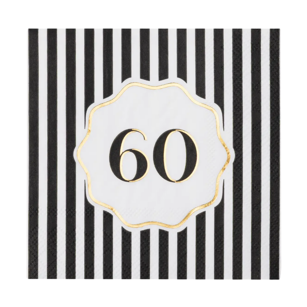 Black Striped 60th Birthday Cocktail Napkins