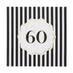 Black Striped 60th Birthday Cocktail Napkins