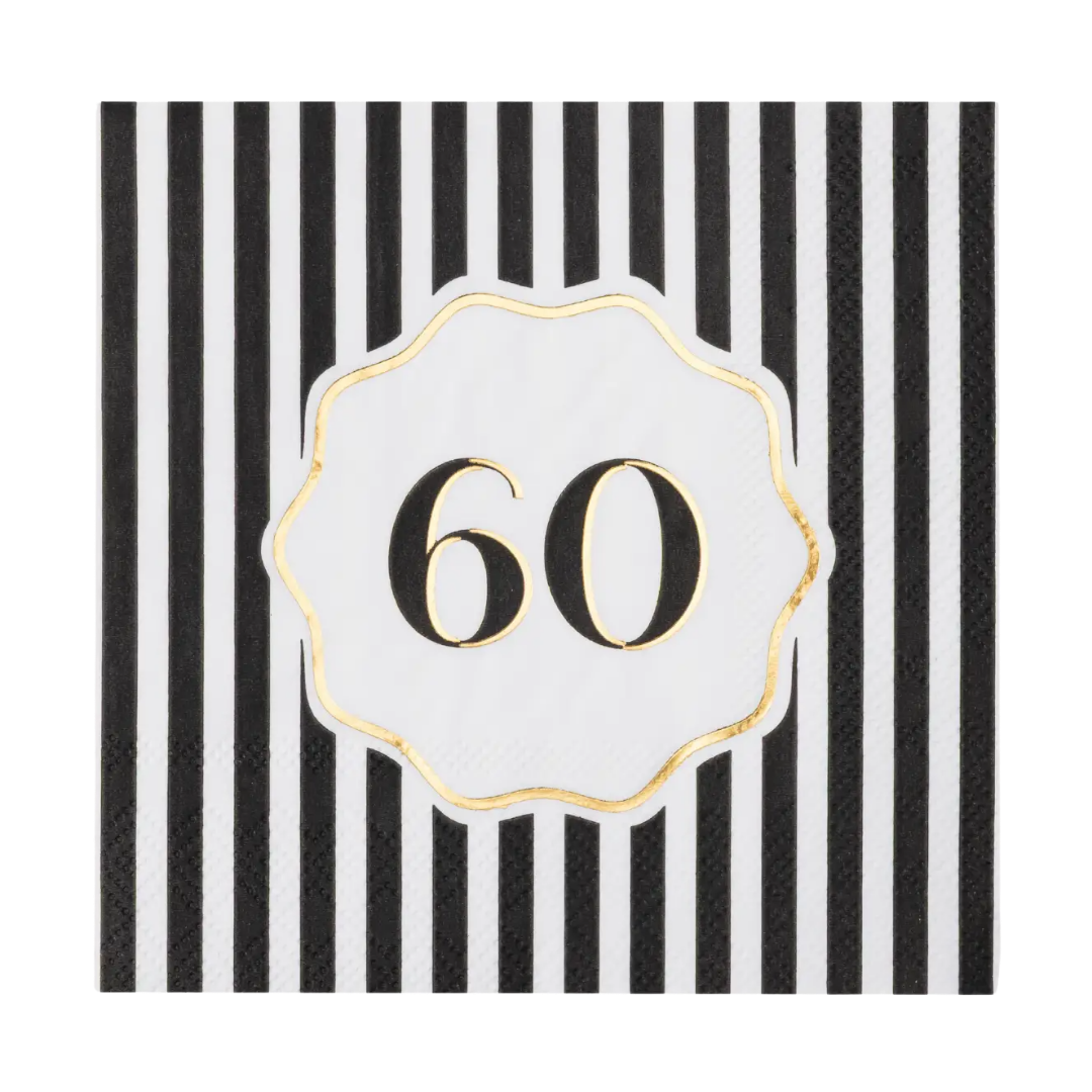 Black Striped 60th Birthday Cocktail Napkins