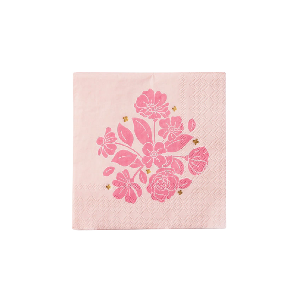 Petal Pink with Gold Elegant Floral Cocktail Napkin