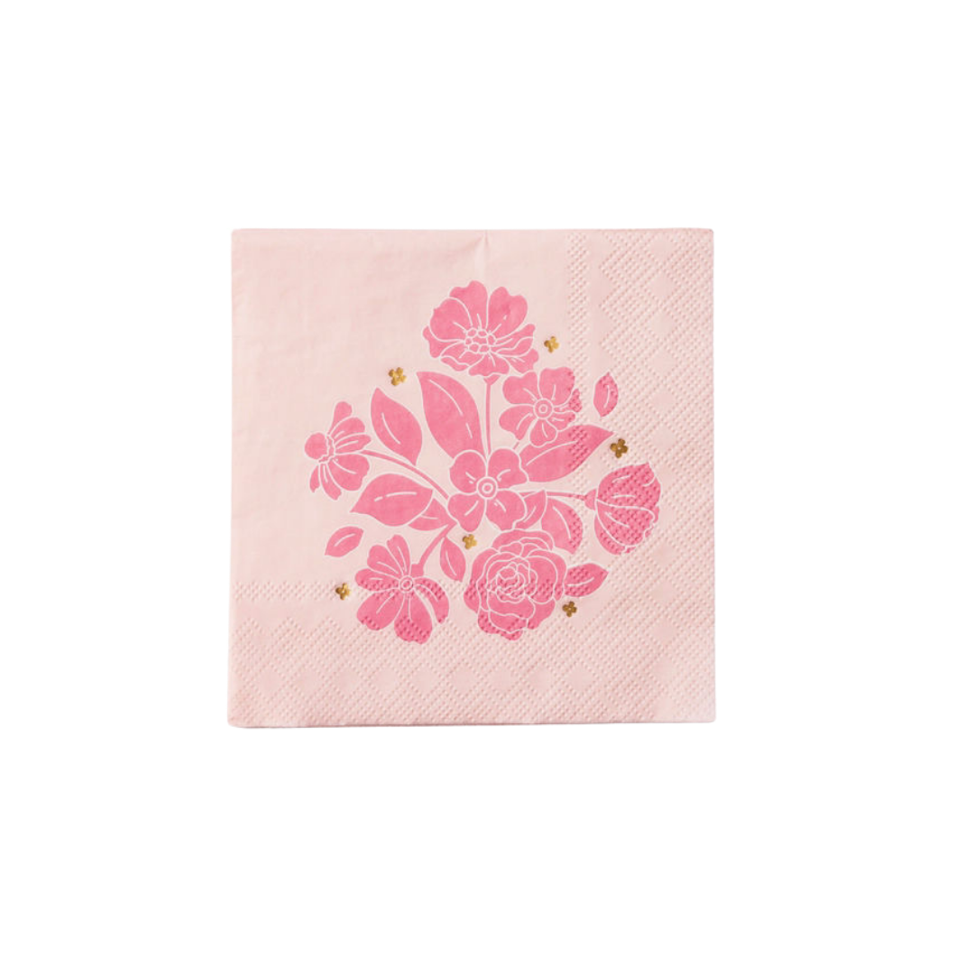Petal Pink with Gold Elegant Floral Cocktail Napkin