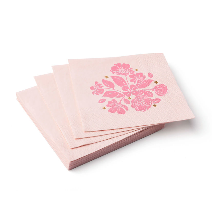 Petal Pink with Gold Elegant Floral Cocktail Napkin