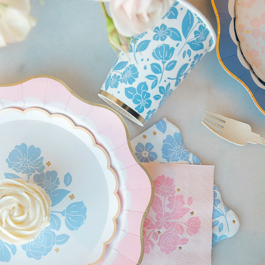 Petal Pink with Gold Elegant Floral Cocktail Napkin