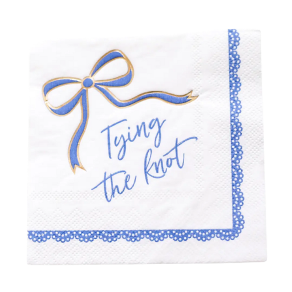 Blue and White "Tying the Knot" Wedding Cocktail Napkins