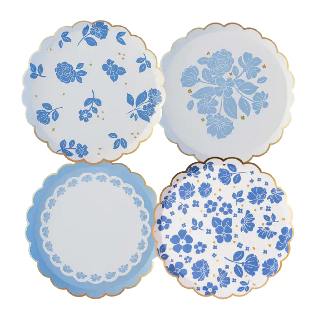 Belle Blue Elegant Floral Scalloped Small Appetizer Dessert Plates