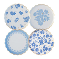 Belle Blue Elegant Floral Scalloped Small Appetizer Dessert Plates