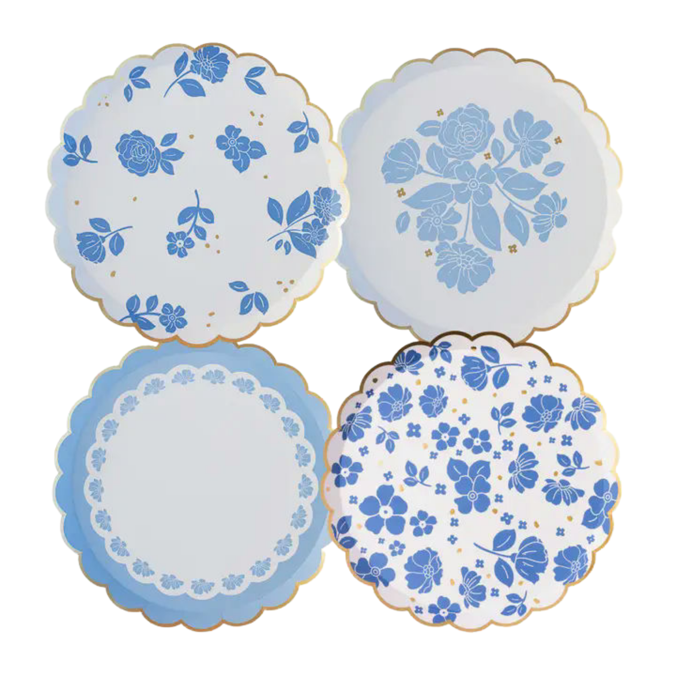 Belle Blue Elegant Floral Scalloped Small Appetizer Dessert Plates