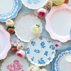 Belle Blue Elegant Floral Scalloped Small Appetizer Dessert Plates