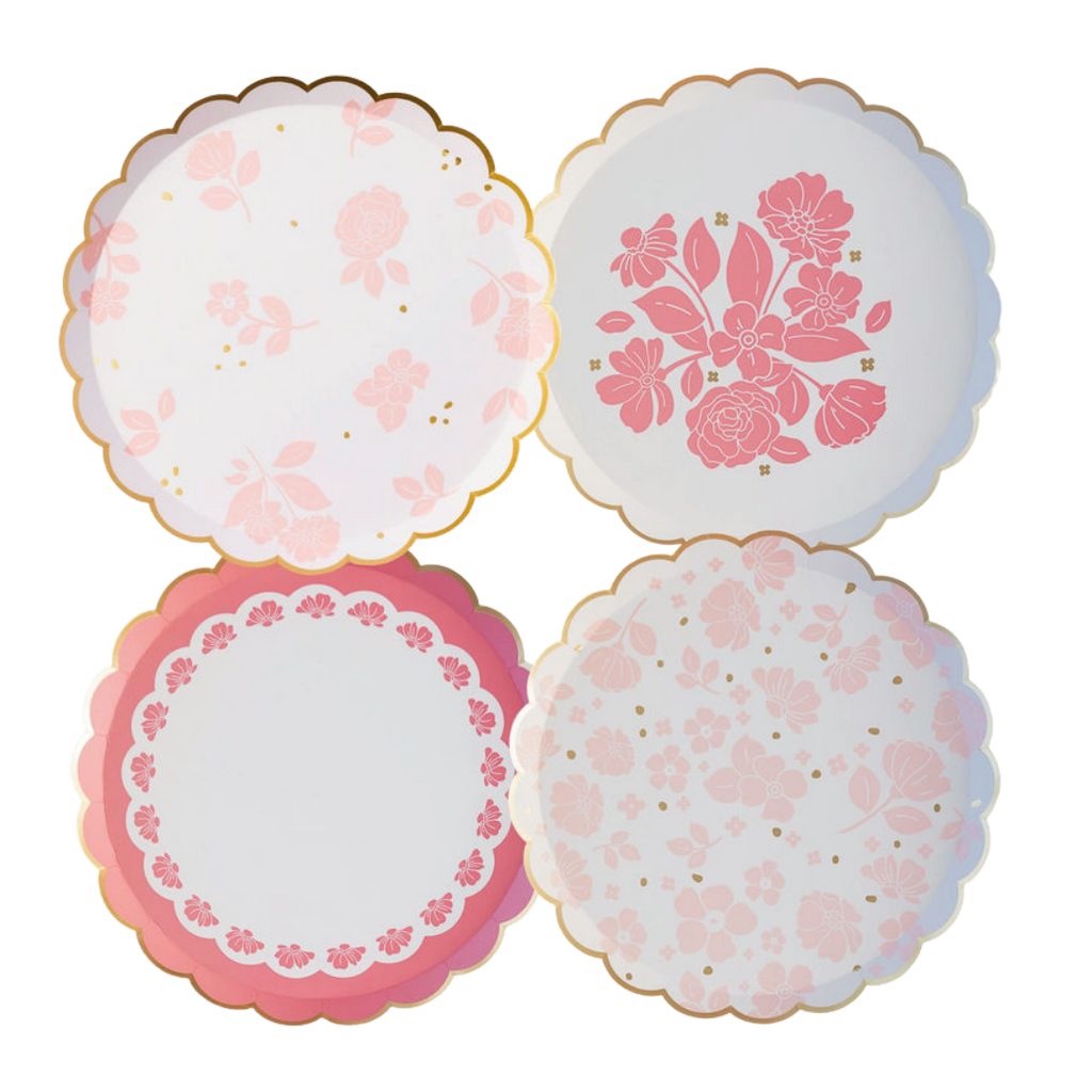 Petal Pink with Gold Elegant Floral Paper Dessert Plate