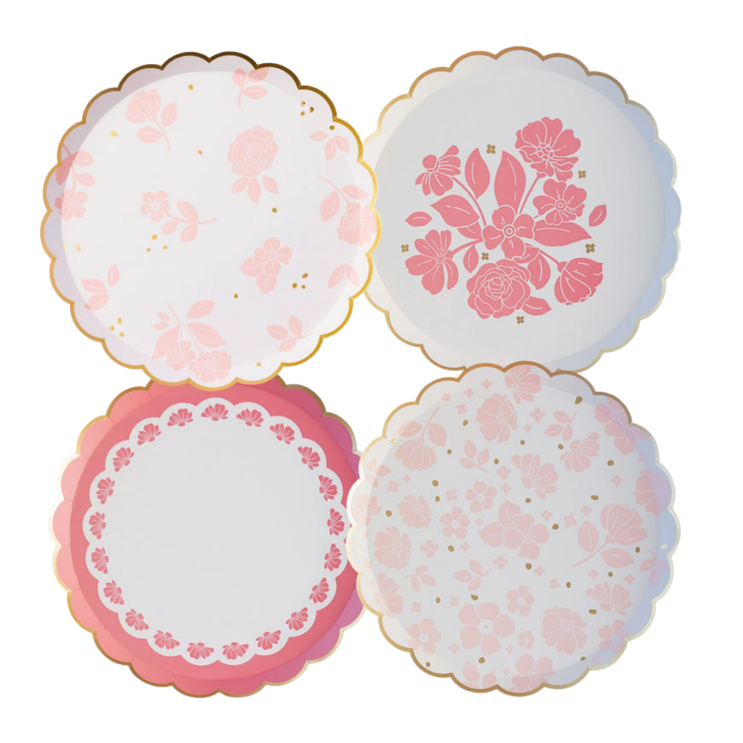 Petal Pink with Gold Elegant Floral Paper Dessert Plate