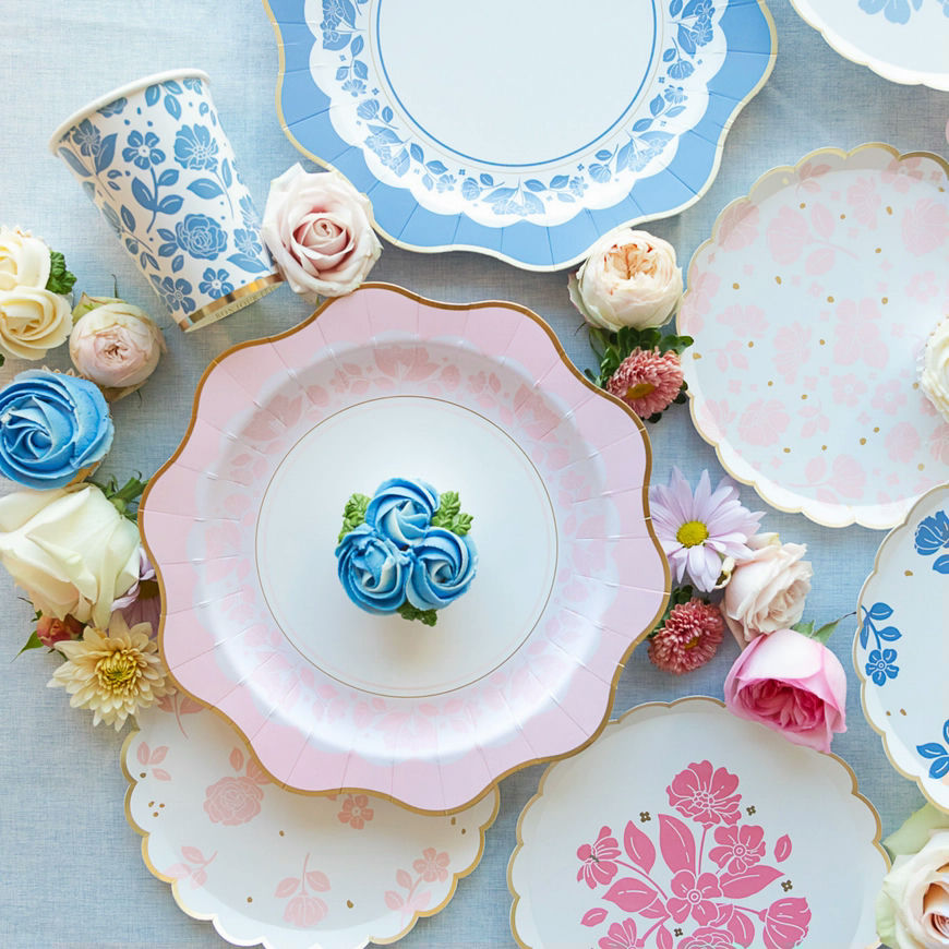 Petal Pink with Gold Elegant Floral Paper Dessert Plate