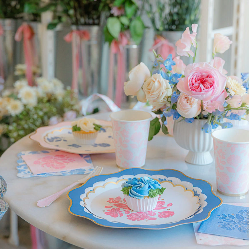 Petal Pink with Gold Elegant Floral Paper Dessert Plate