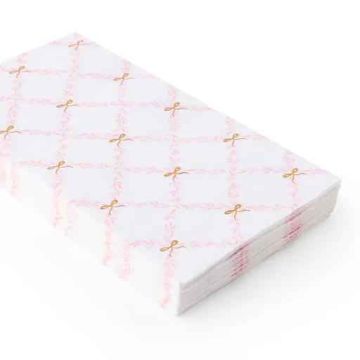 Pink and Gold Trellis with Bows Guest Towels