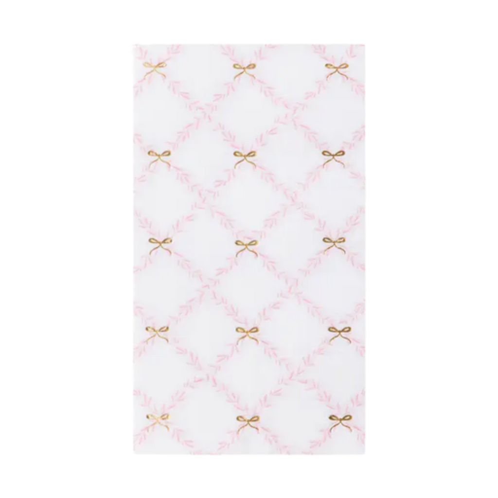 Pink and Gold Trellis with Bows Guest Towels
