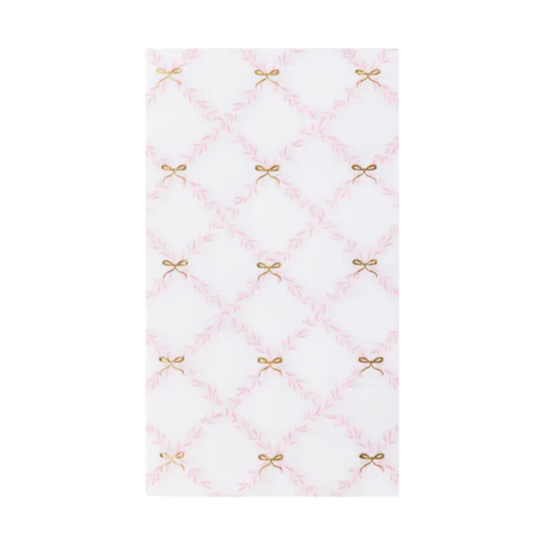 Pink and Gold Trellis with Bows Guest Towels