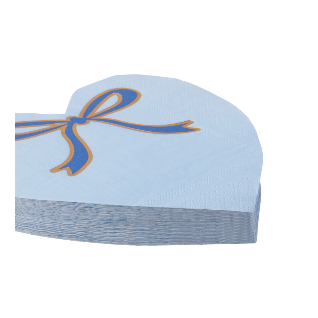 Sky Blue Signature Bow Heart Dinner Napkins