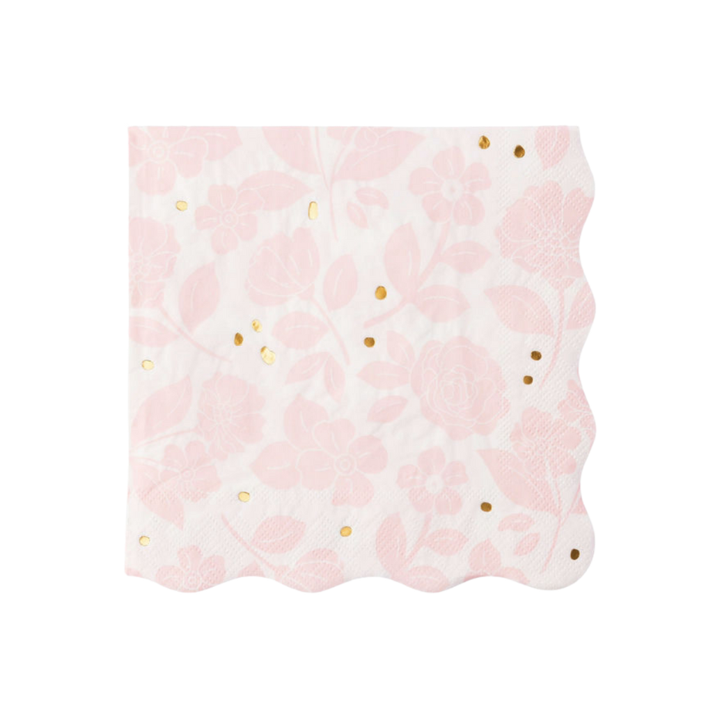 Petal Pink with Gold Elegant Floral Paper Dinner Napkin