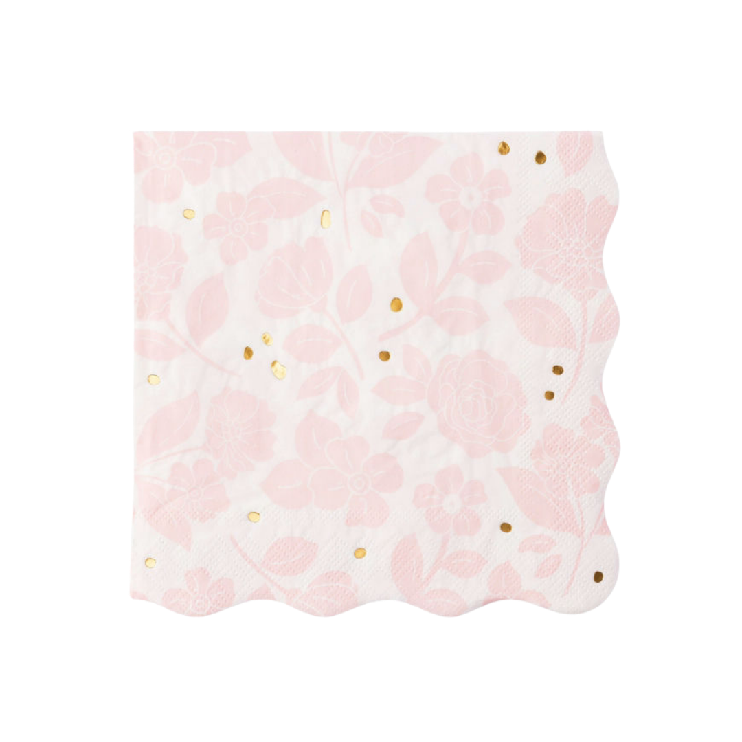 Petal Pink with Gold Elegant Floral Paper Dinner Napkin
