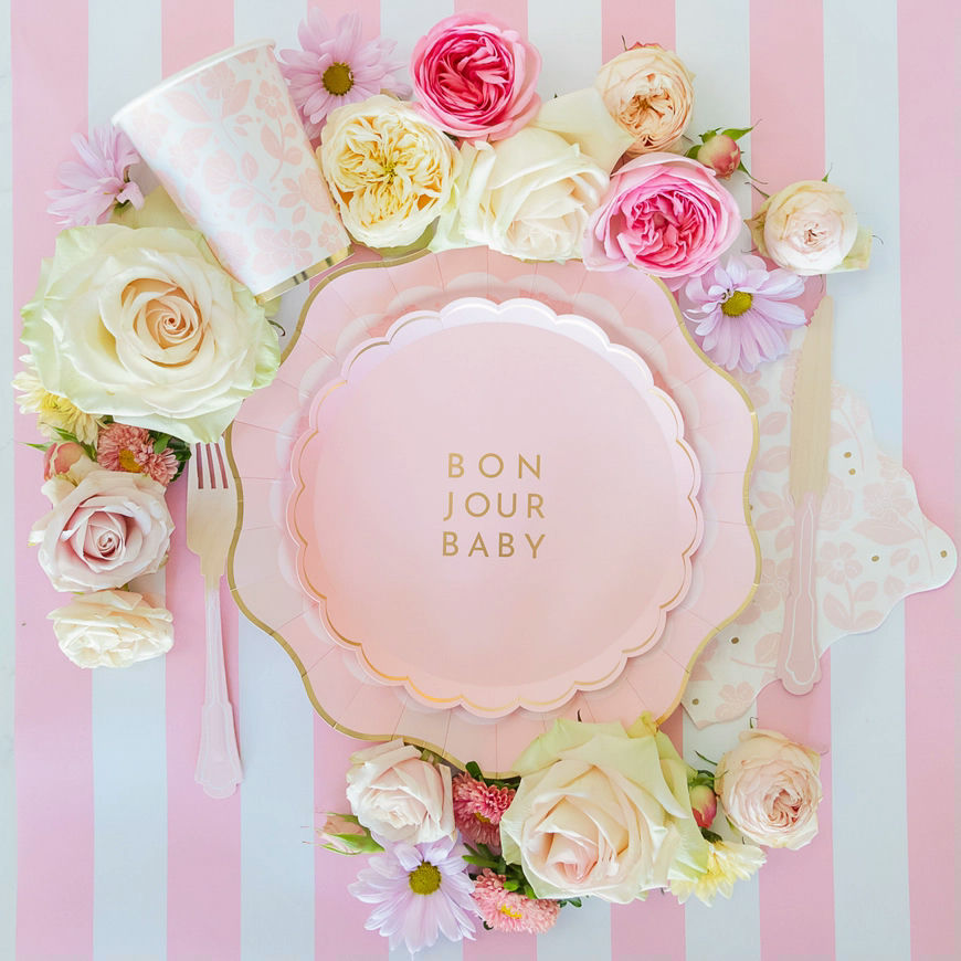 Petal Pink with Gold Elegant Floral Paper Dinner Napkin