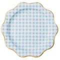 Sky Blue Gingham Scalloped Dinner Plates