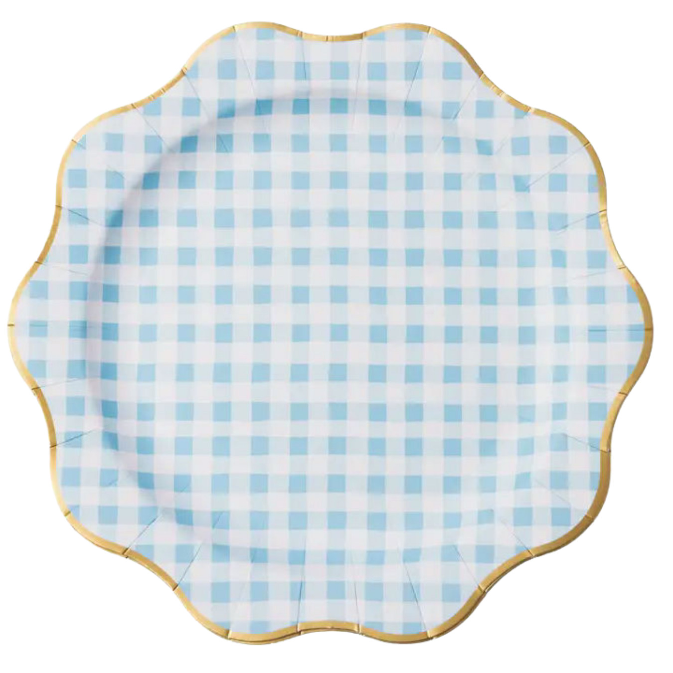 Sky Blue Gingham Scalloped Dinner Plates
