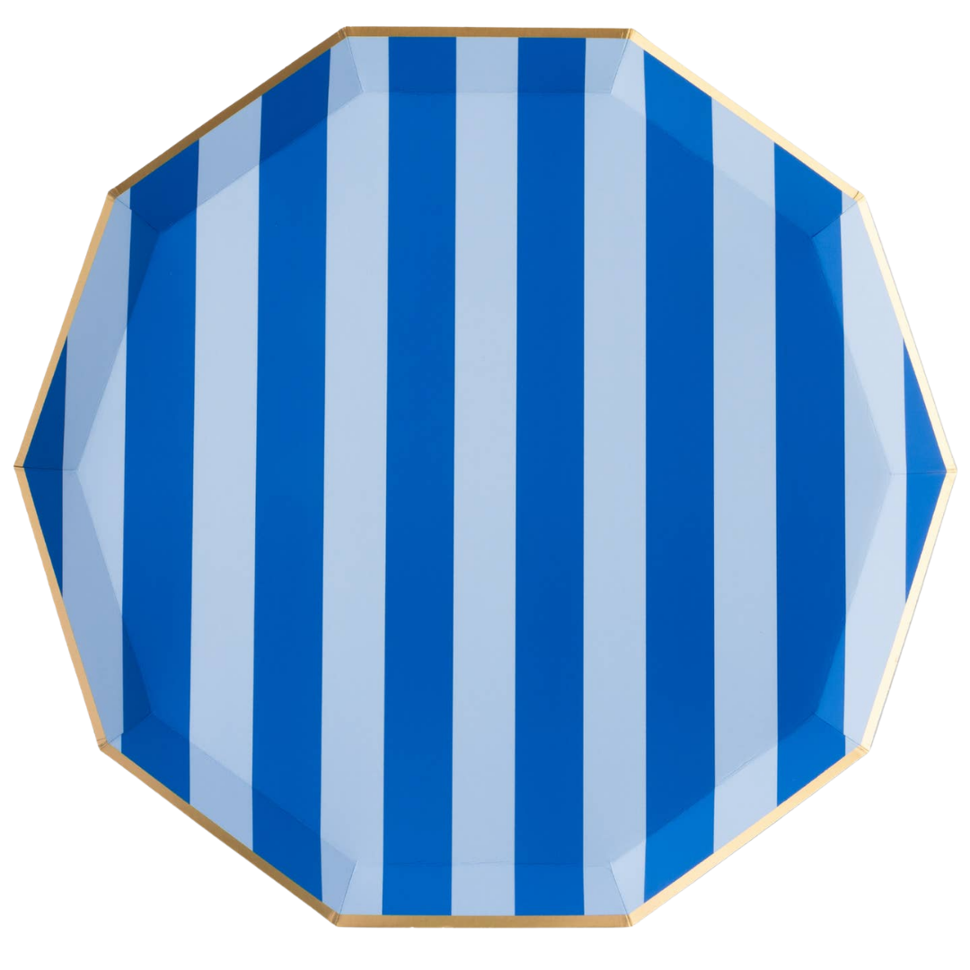 Light & Dark Blue Cabana Dinner Plates